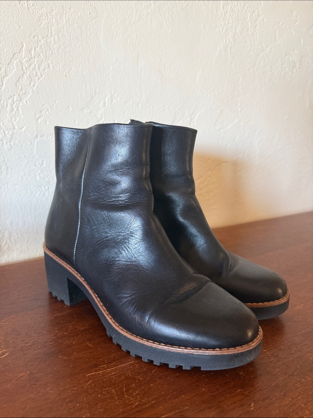 Botkier Black Leather Ankle Booties with Lug Sole